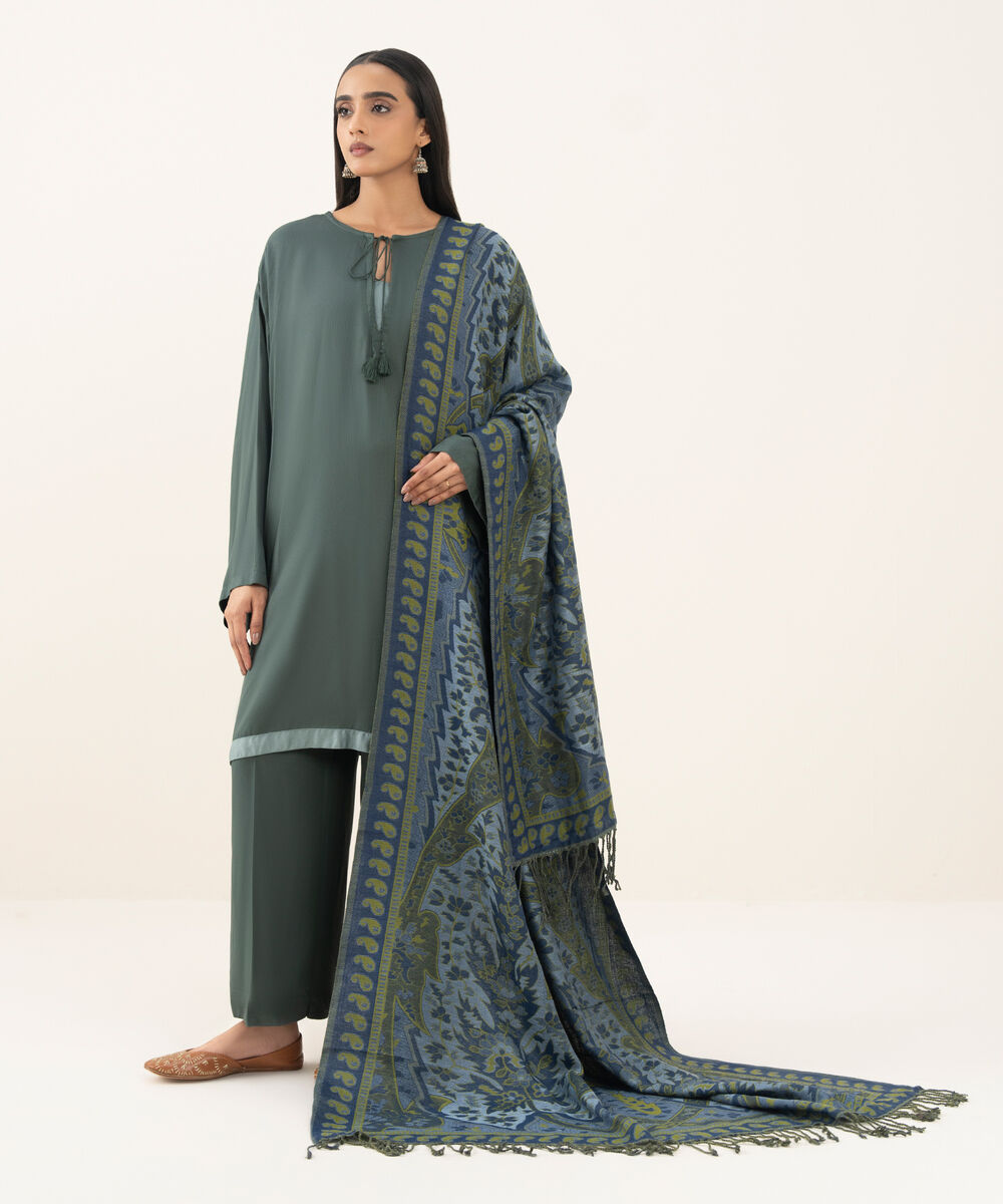 Jacquard Solid Blue Shawl