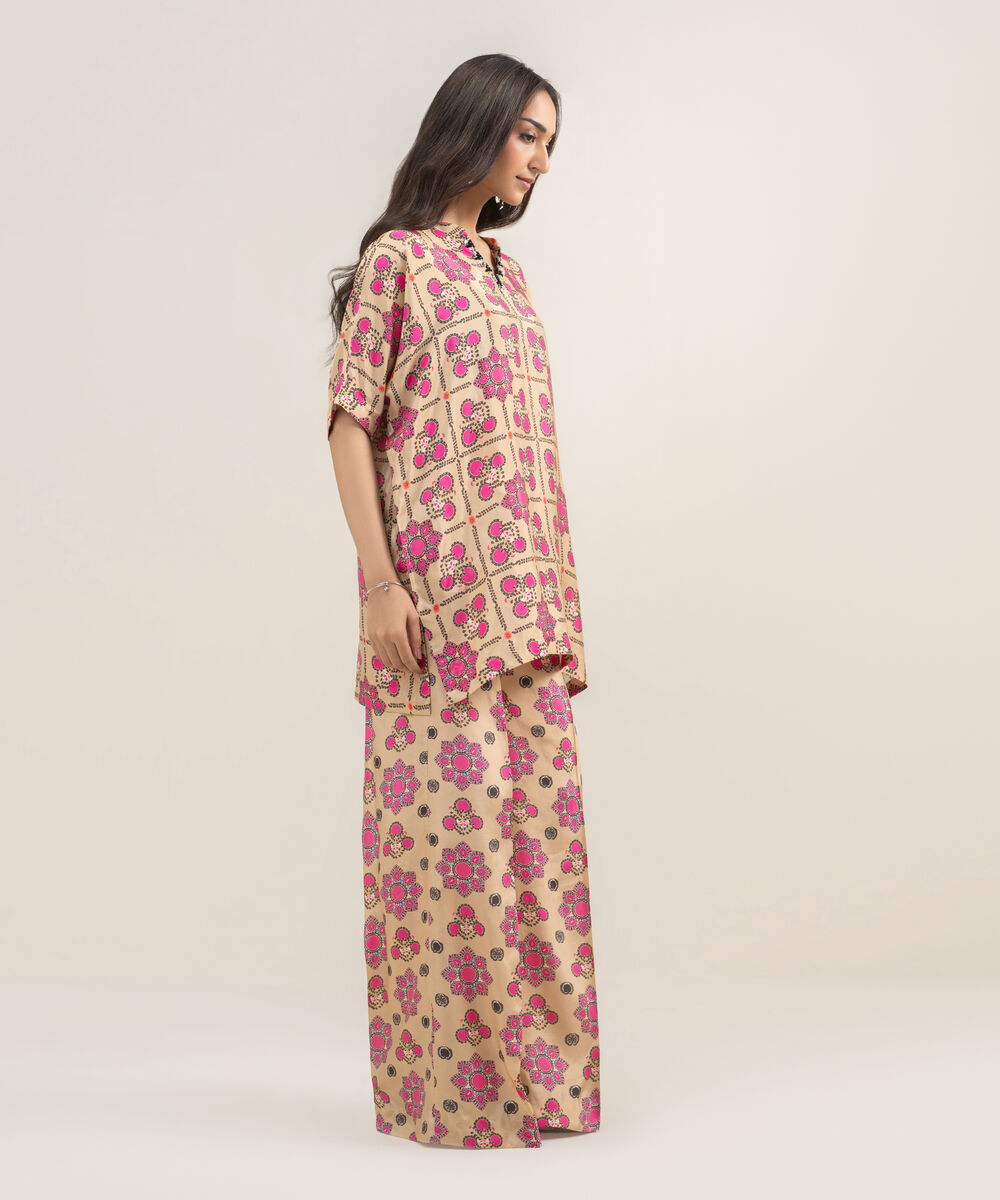 Women's RTW Habotia Grip Printed Beige 2 Piece Suit