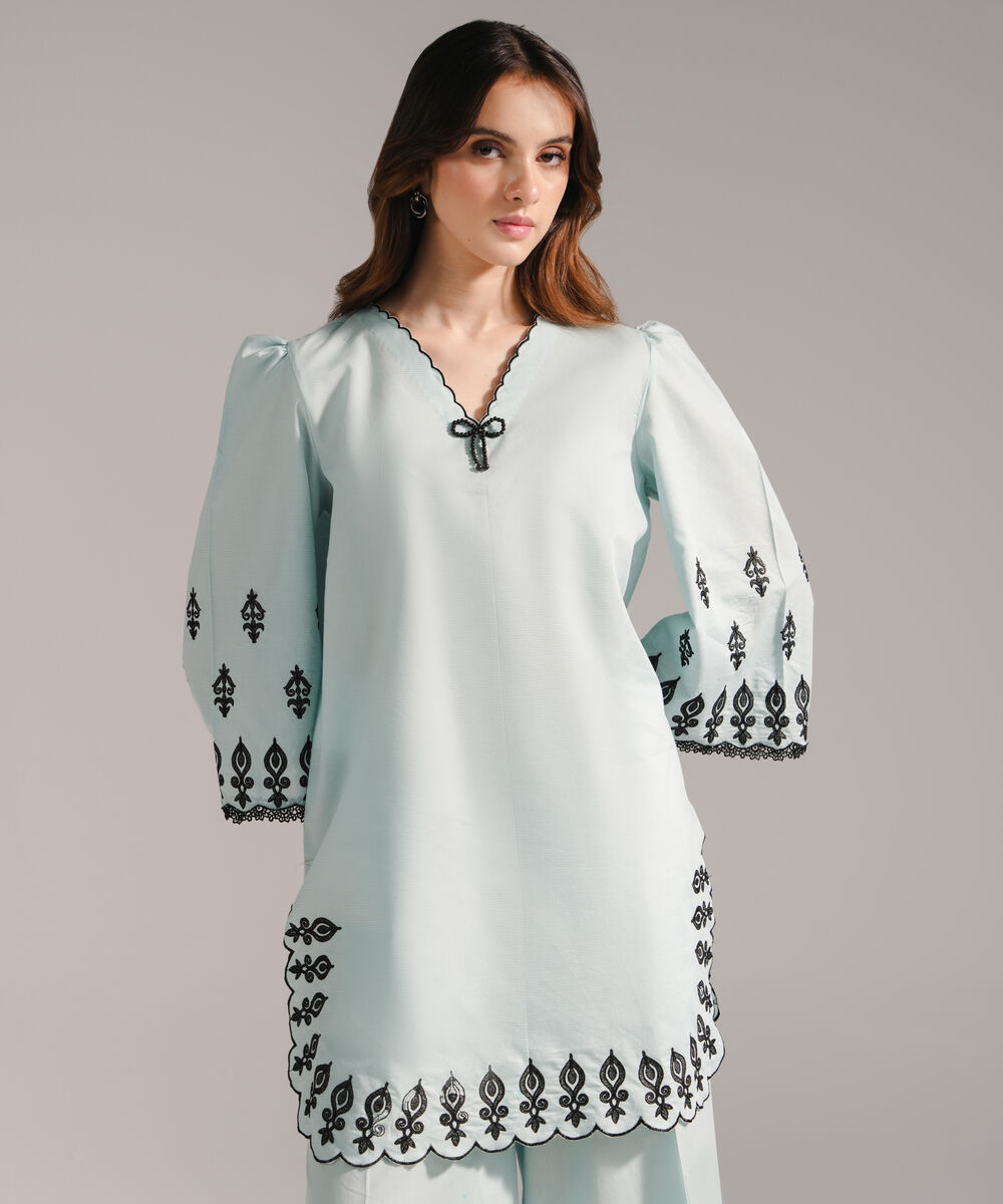 Women's RTW Zari Lawn Embroidered Straight Green Shirt