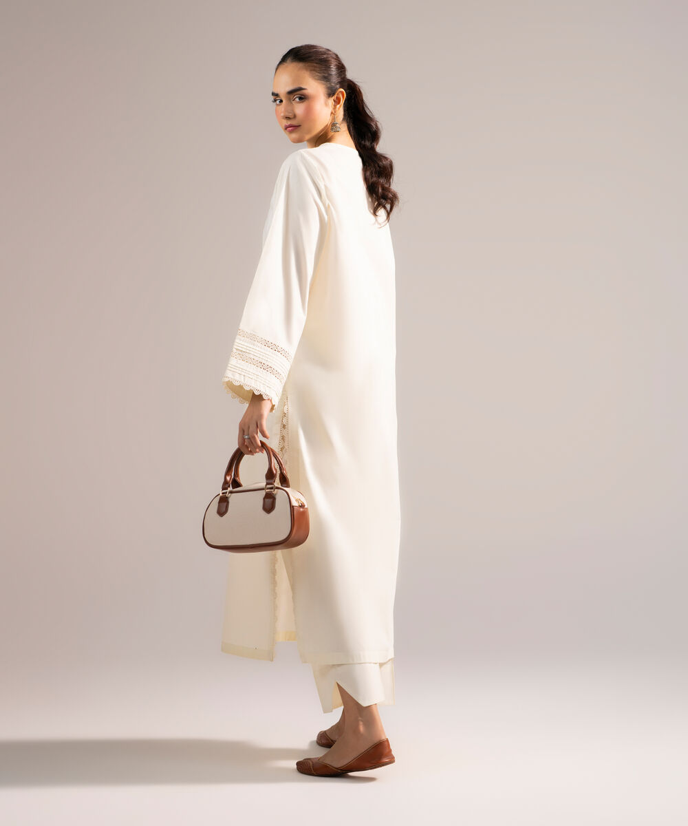 Women's RTW Poplin Solid Off White Straight Shirt