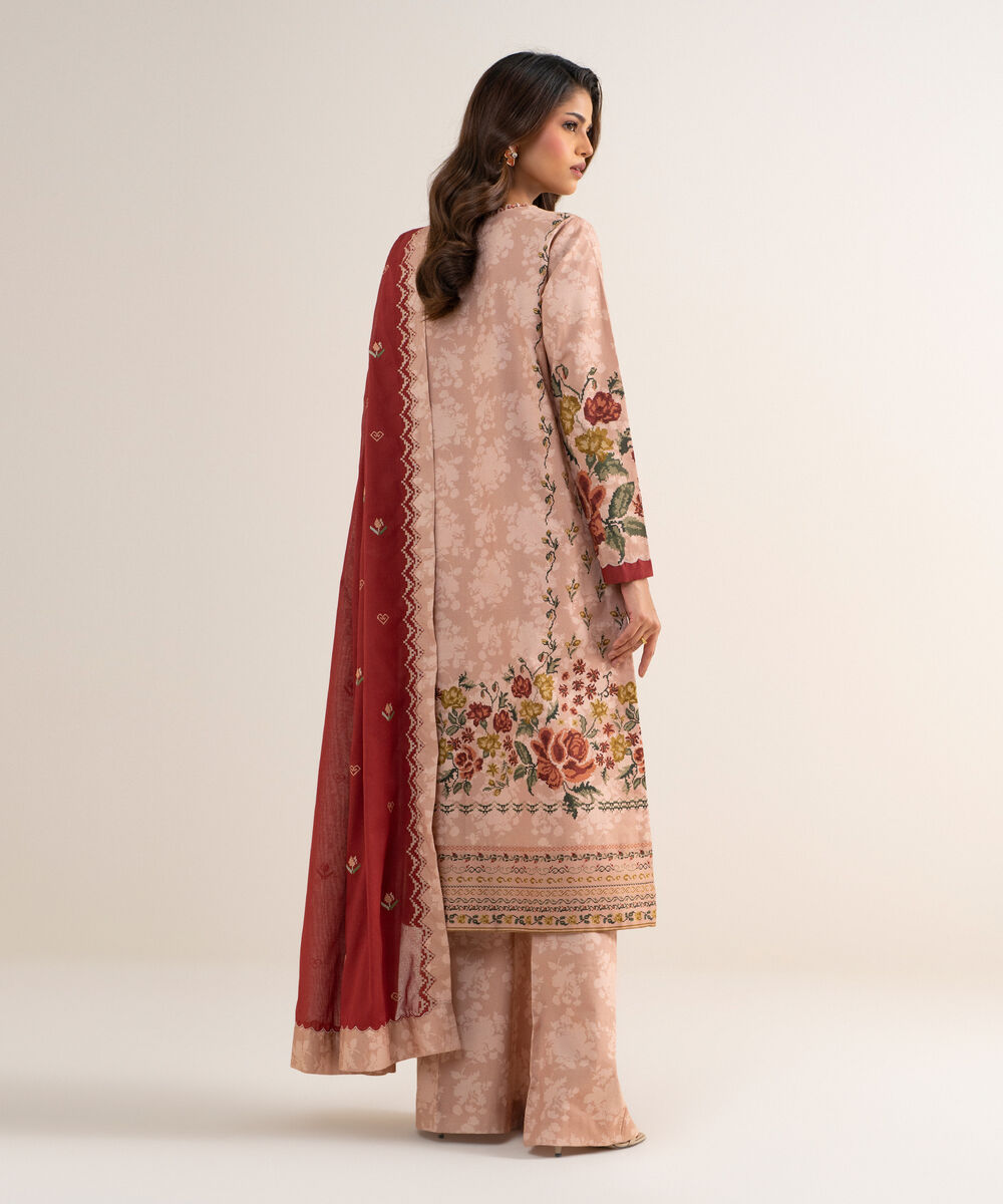 Women's Unstitched Cotton Embroidered Pink