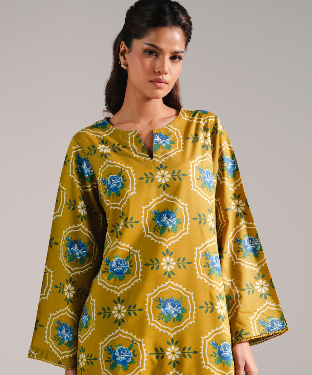 Women's RTW Cotton Viscose Printed Green 2 Piece Suit