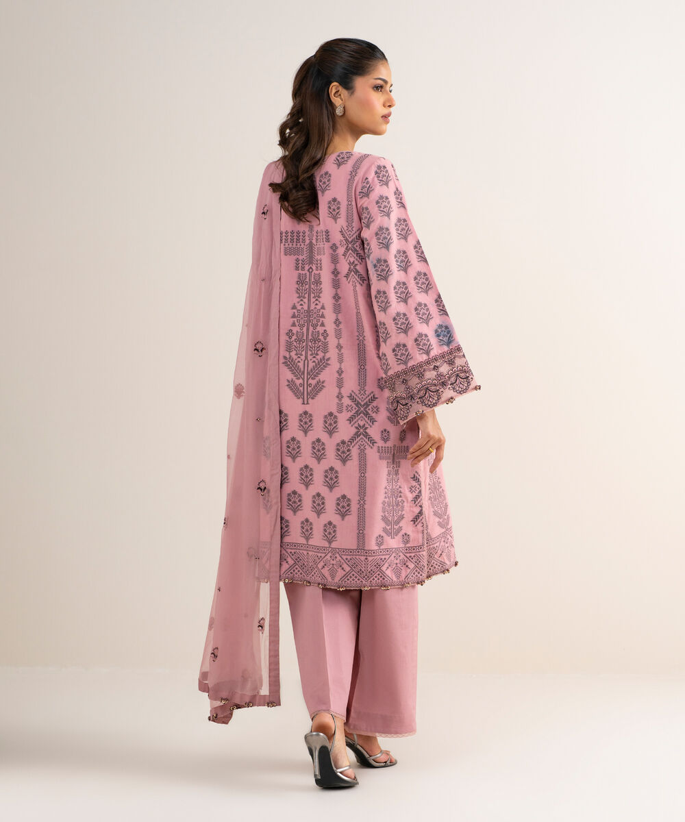 Women's Unstitched Extra Weft Jacquard Embroidered Pink