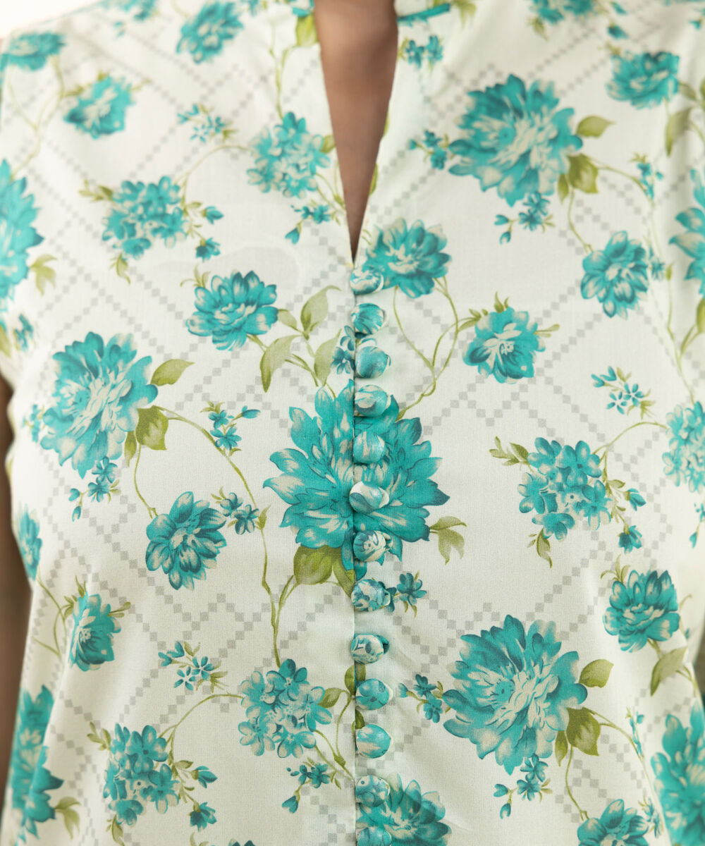 Women's Unstitched Lawn Printed Green 3 Piece Suit