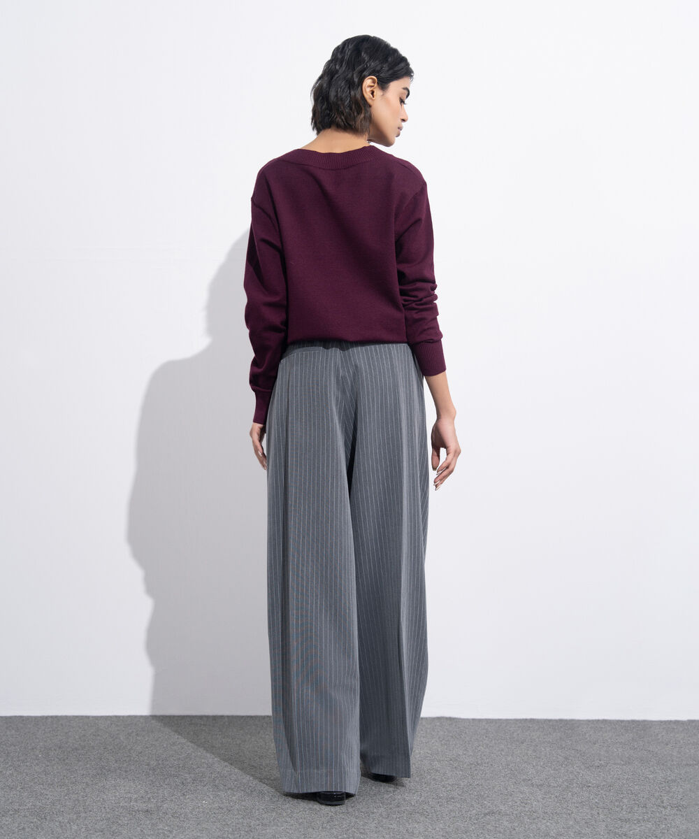 Women's Western Wear Grey Asymmetric Waistband Tailored Trousers