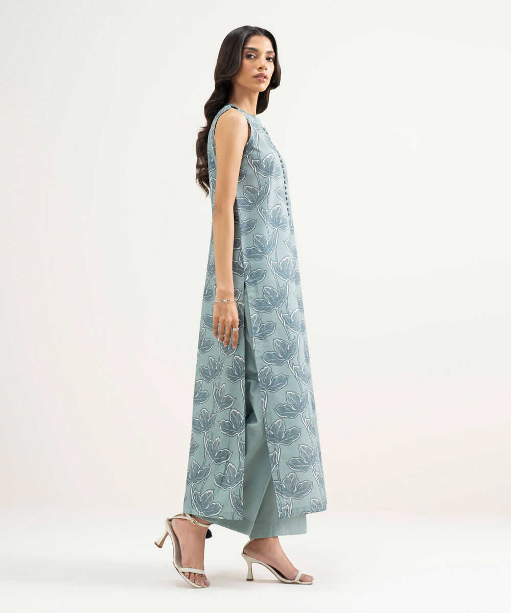 Women's Unstitched Lawn Printed Blue  3 Piece Suit