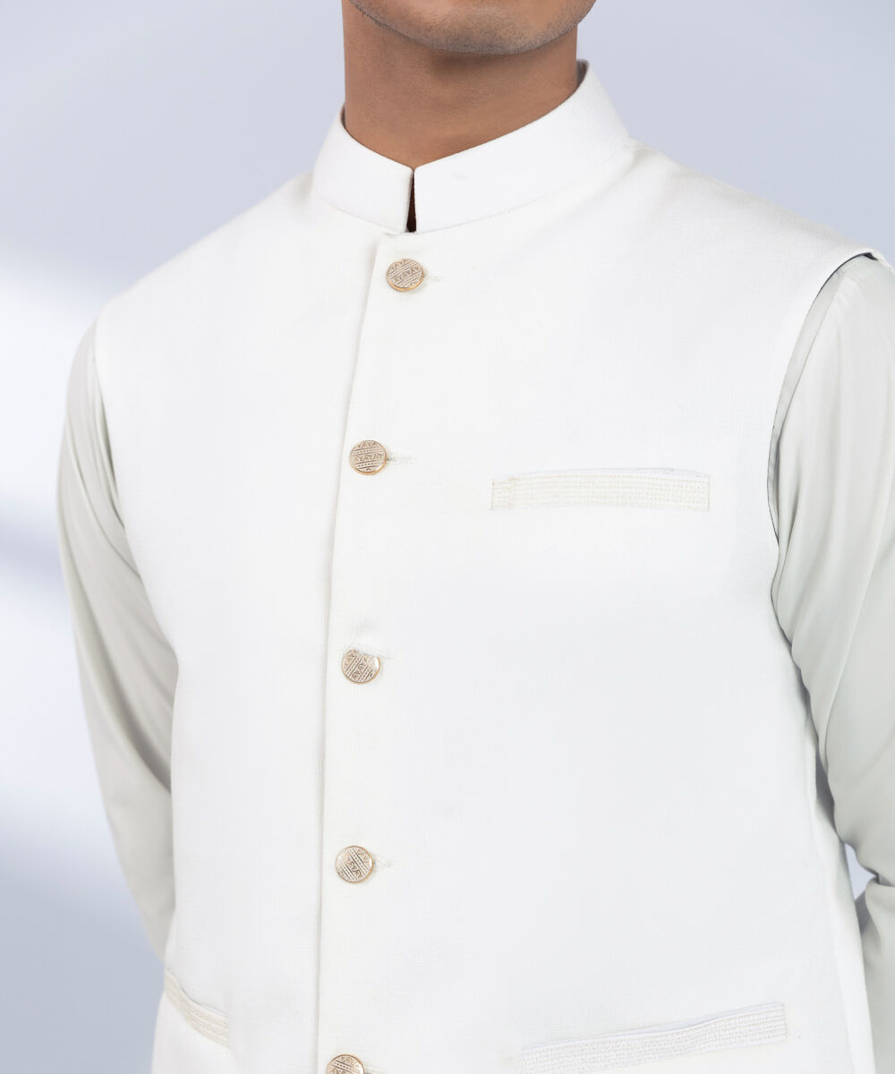 Men's Stitched Embroidered White Waistcoat