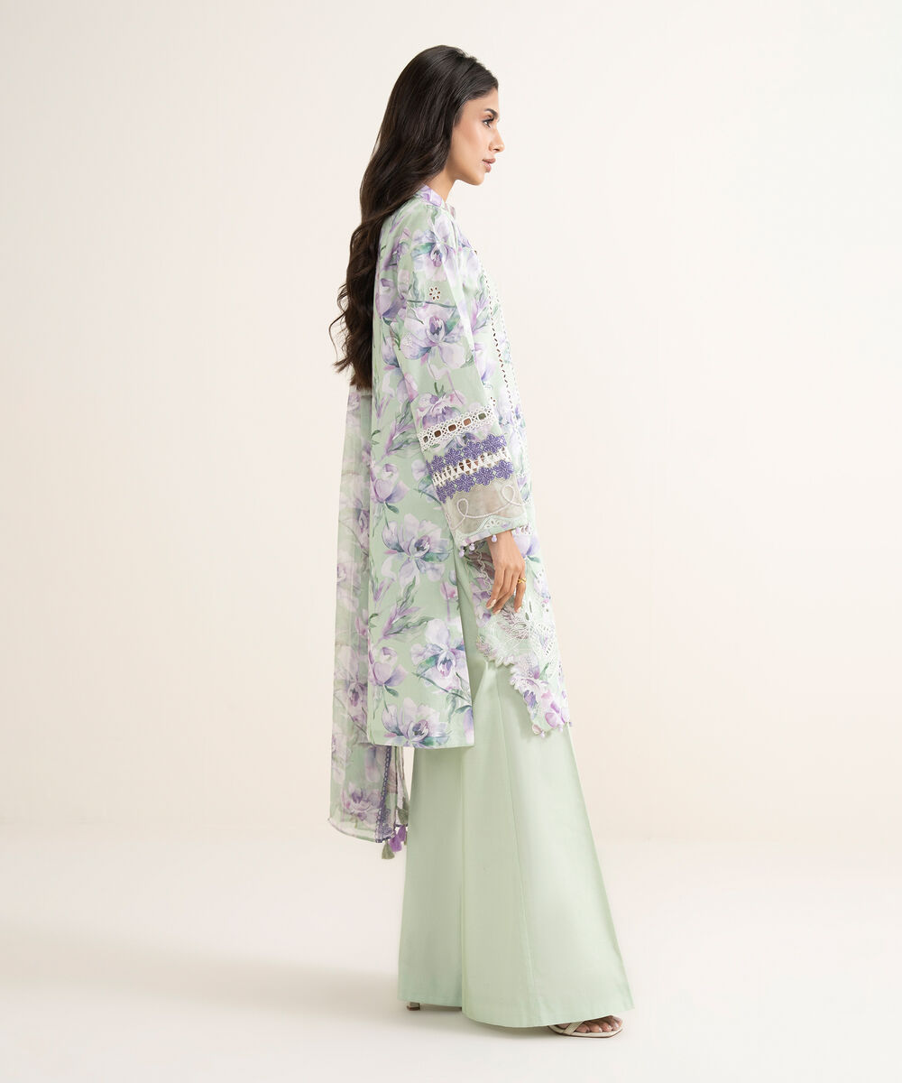 Women's Unstitched Lawn Embroidered Purple 3 Piece Suit