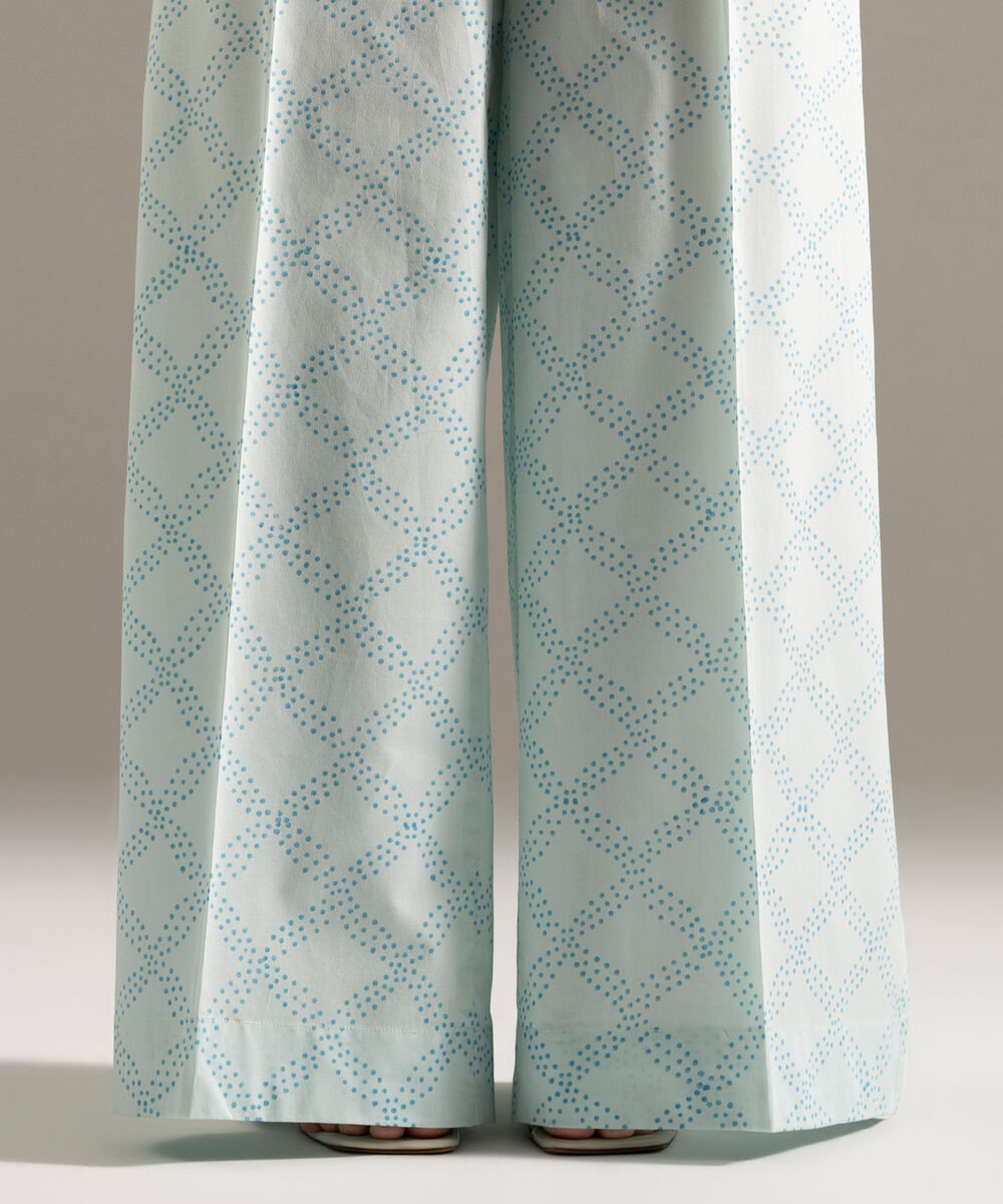 Women's RTW Cambric Printed Blue Flared Pants