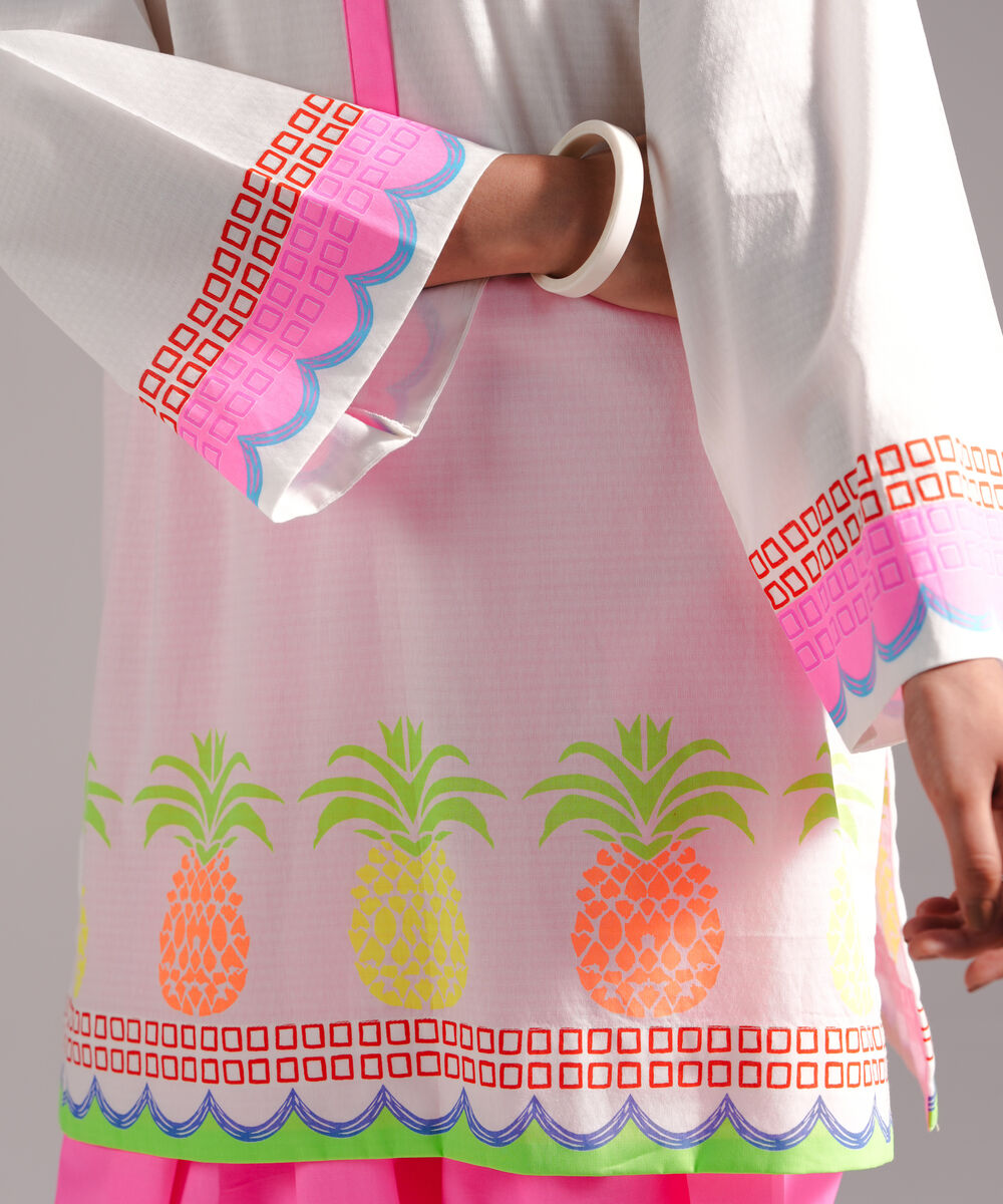 Women's RTW Dobby Printed White 2 Piece Suit