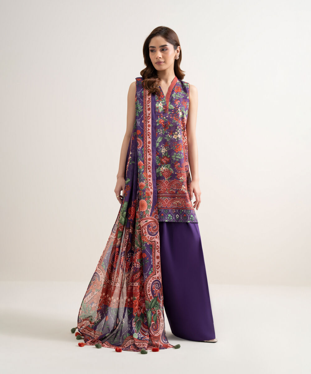 Women's Unstitched Lawn Embroidered Multi  3 Piece Suit