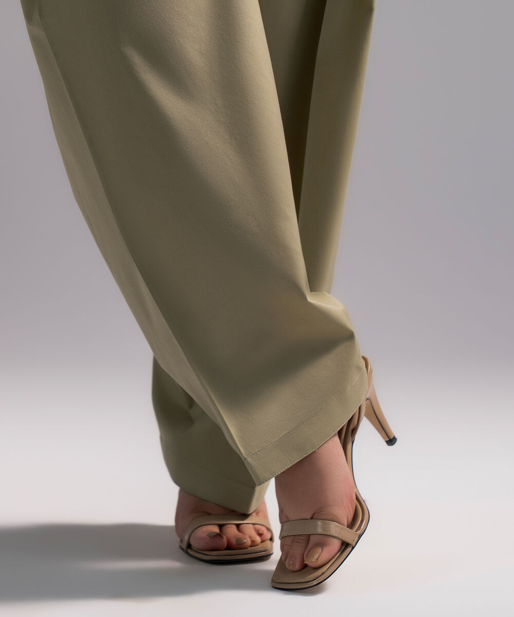 Women's RTW Cambric Solid Olive Green Shalwar