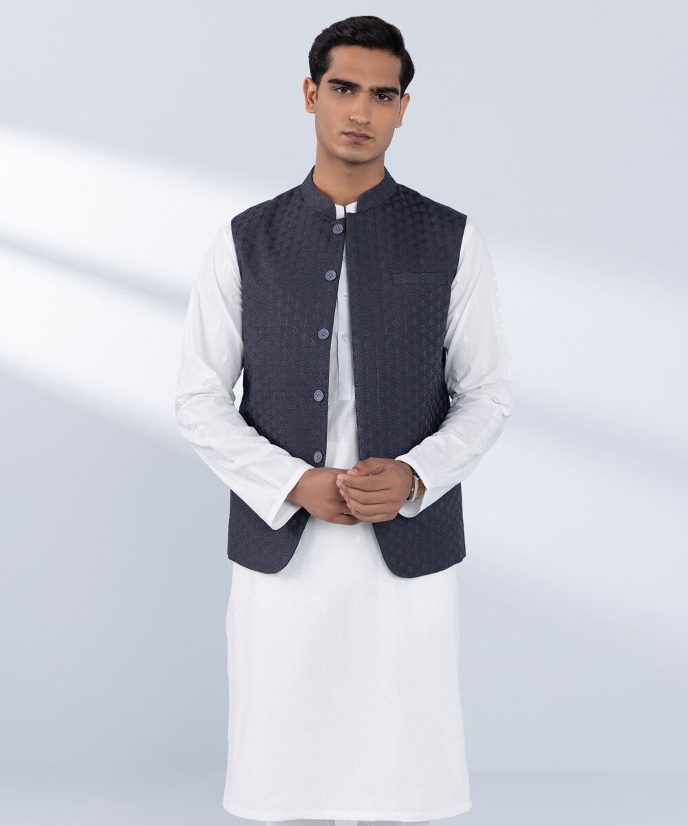 Men's Stitched Embroidered Grey Waistcoat