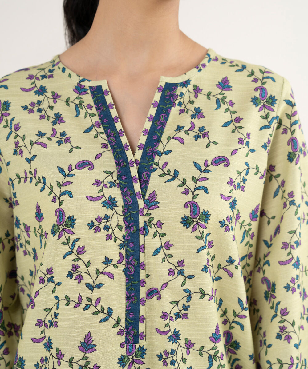 Women's Unstitched Printed Khaddar Beige 3 Piece Suit