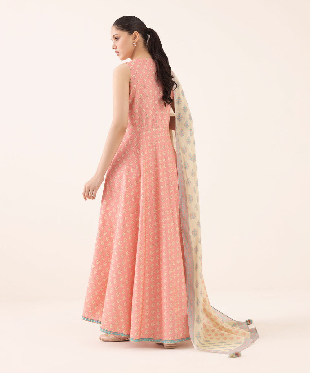 Women's Unstitched Arabic Lawn Printed Pink 3 Piece Suit