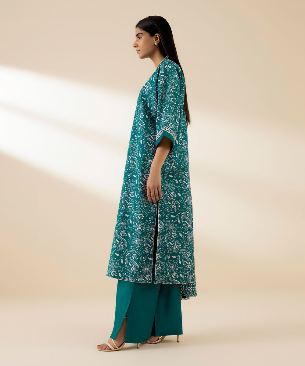 Women's Unstitched Lawn Printed Green 3 Piece Suit