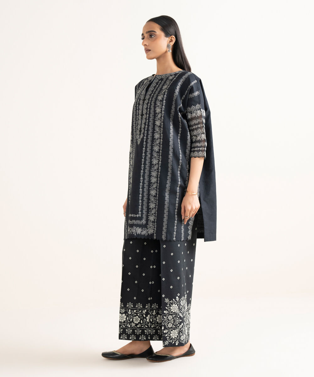 Women's Unstitched Light Khaddar Embroidered Aqua Green 2 Piece Suit