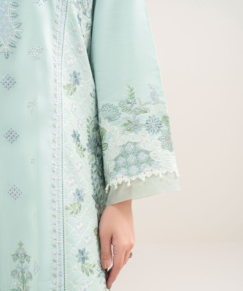 Women's Unstitched Lawn Embroidered Aqua 3 Piece Suit