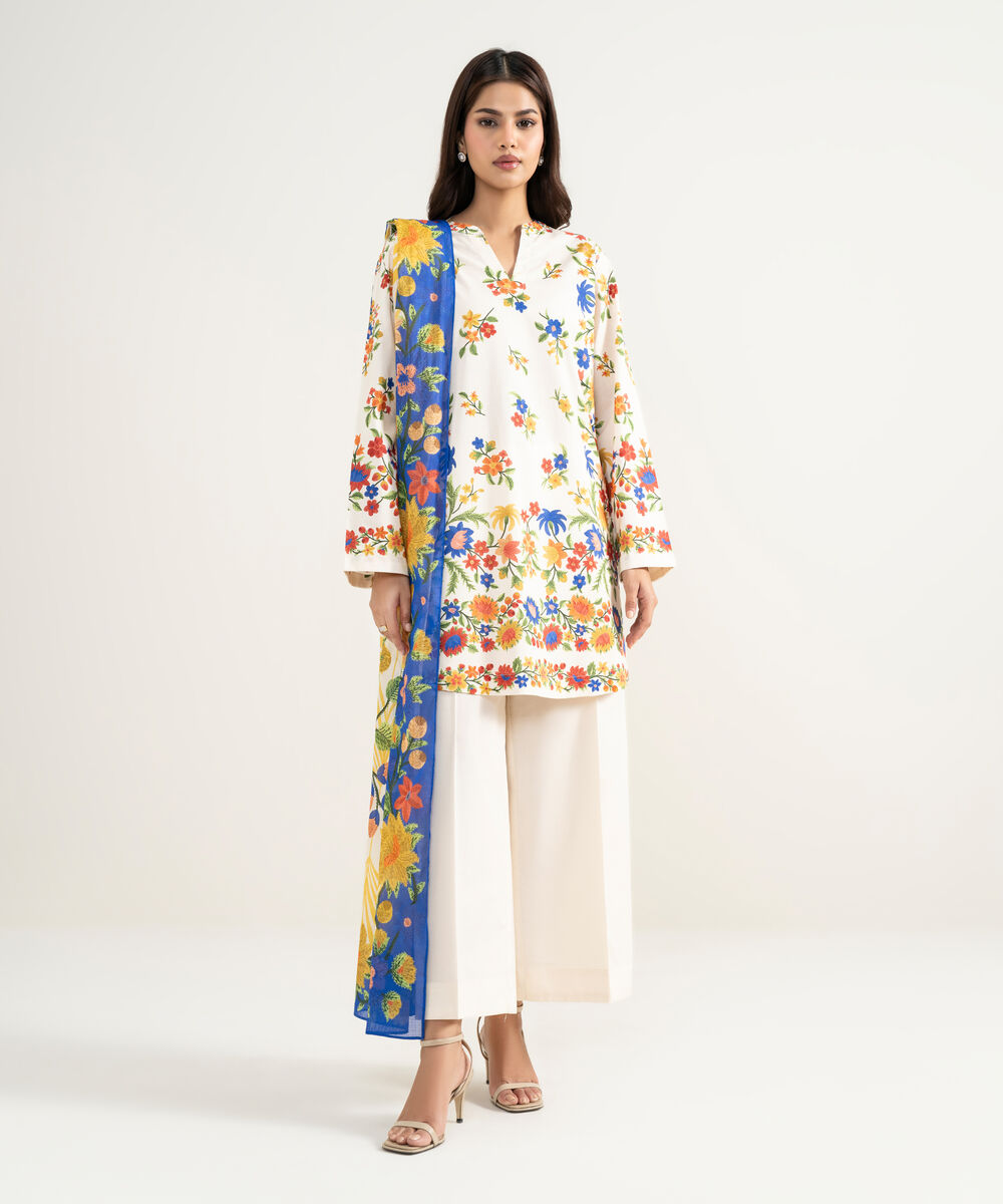 Women's RTW Cambric Printed Multi 3 Piece Suit