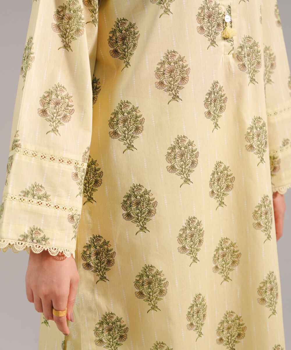 Women's RTW Lawn Printed Lime Yellow Straight Shirt