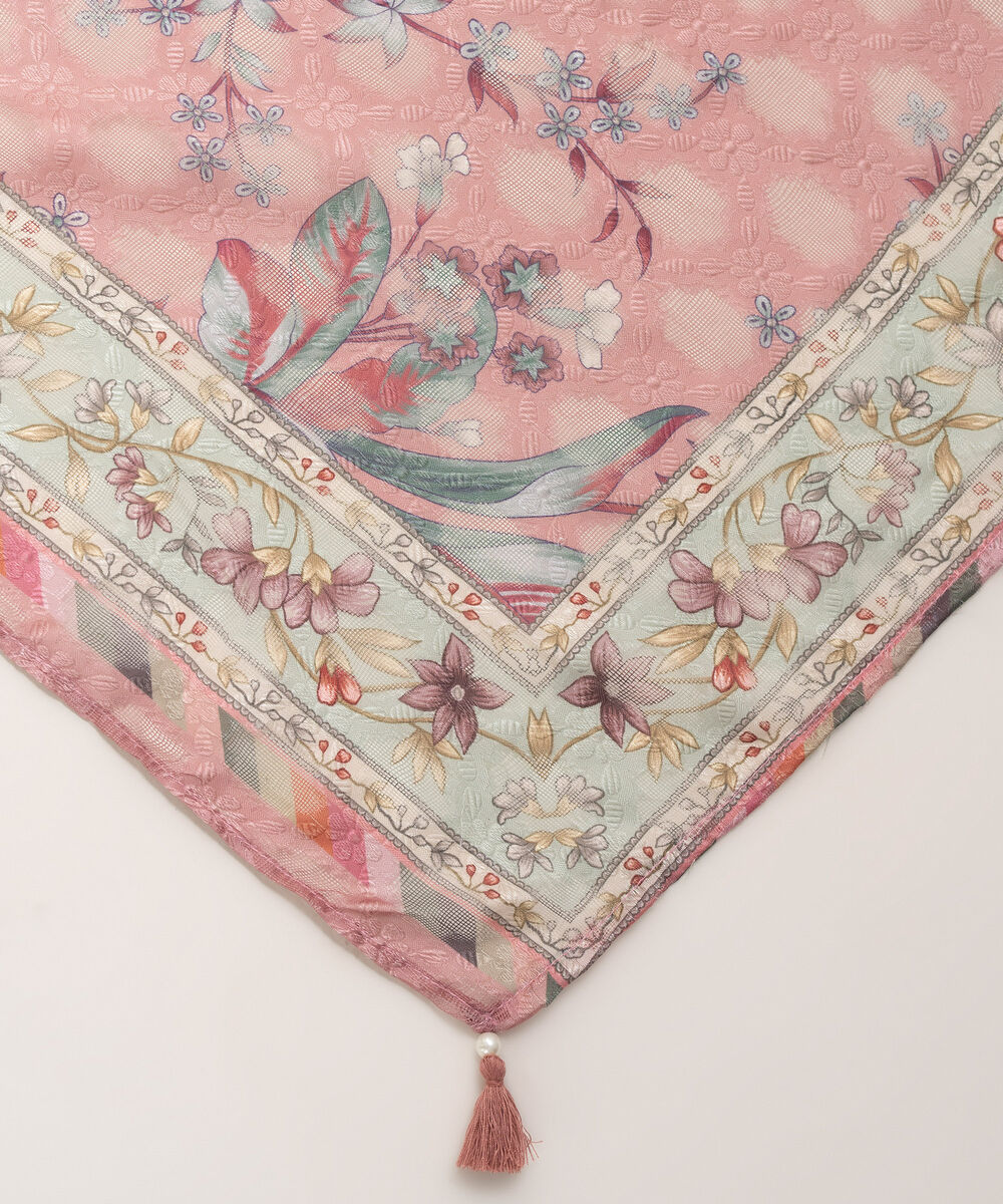 Women's RTW Brochea Jacquard Printed Pink Dupatta
