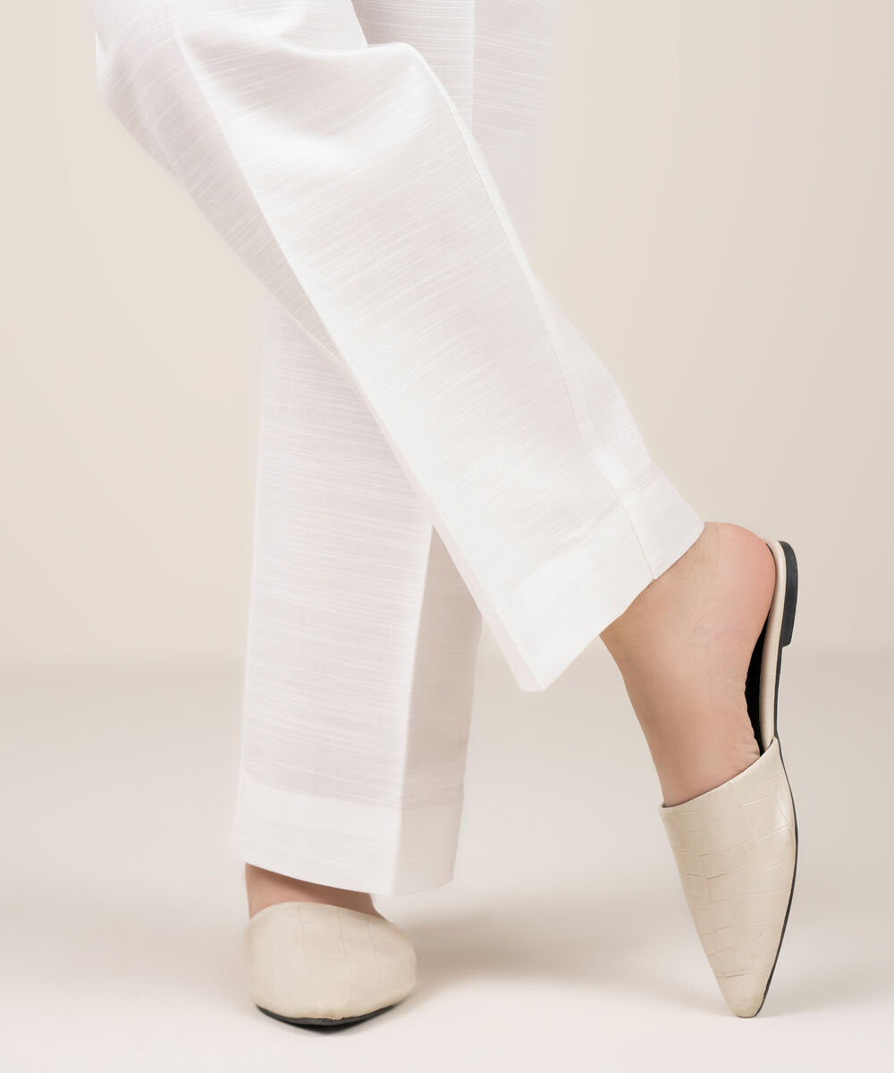 Women's RTW Khaddar Solid White Straight Pants
