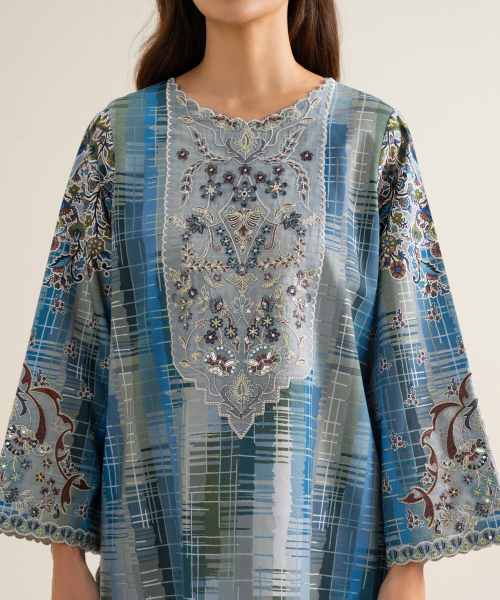 Women's Unstitched Blended Chiffon Printed Black 3 Piece Suit