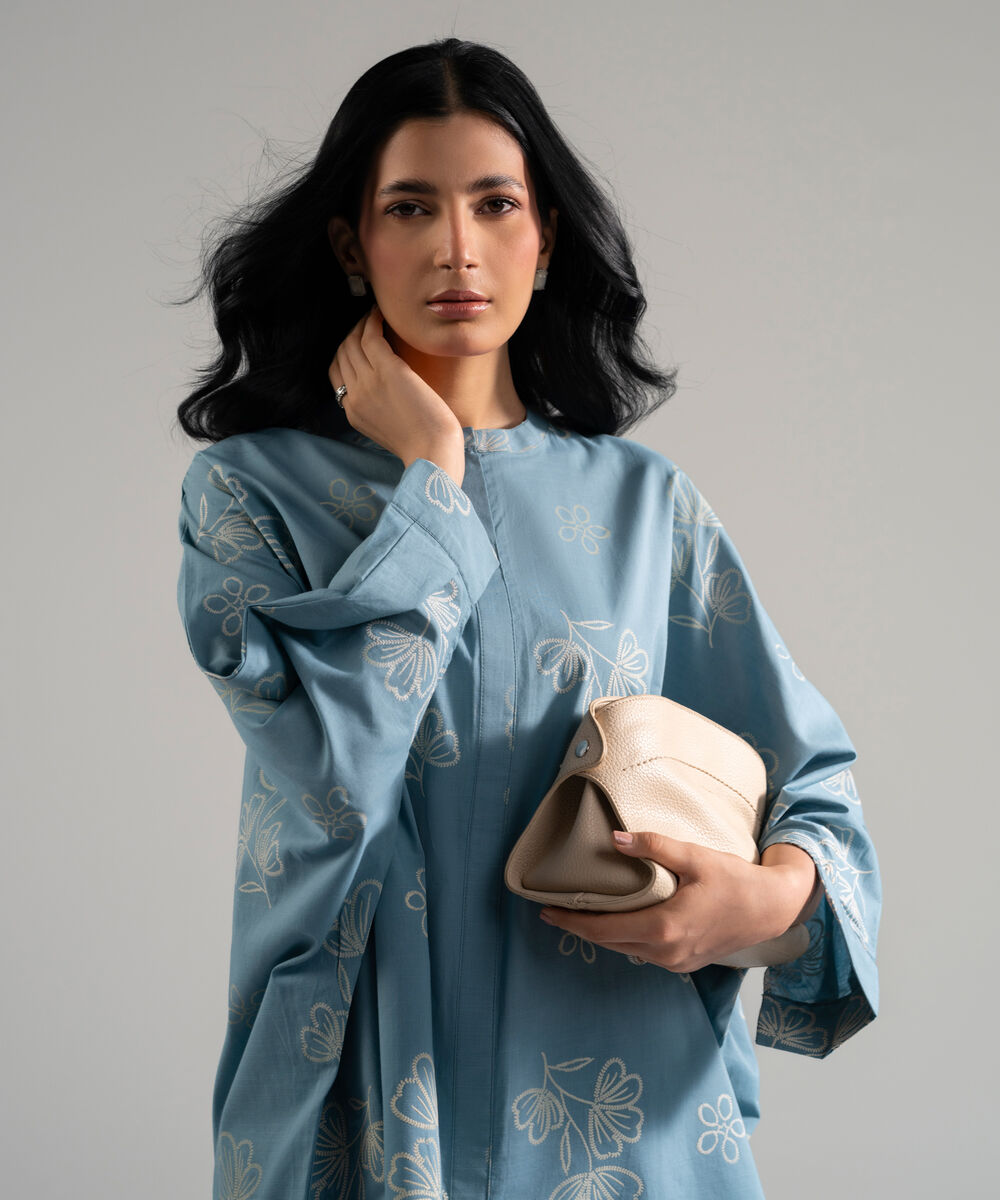 Women's RTW Slub Lawn Printed Blue 2 Piece Suit