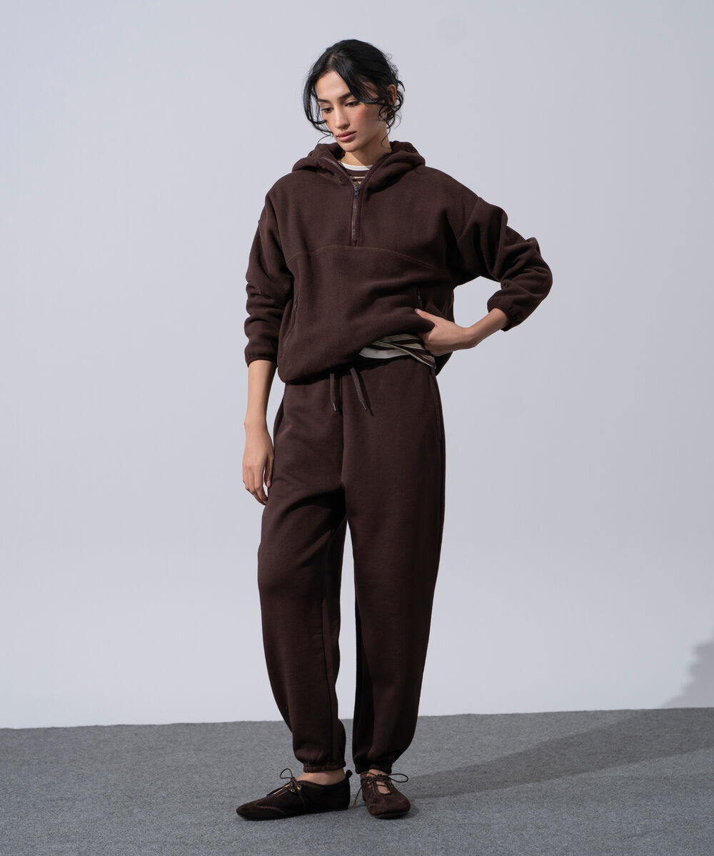 Women's Western Wear Brown Fleece Jogger Trousers