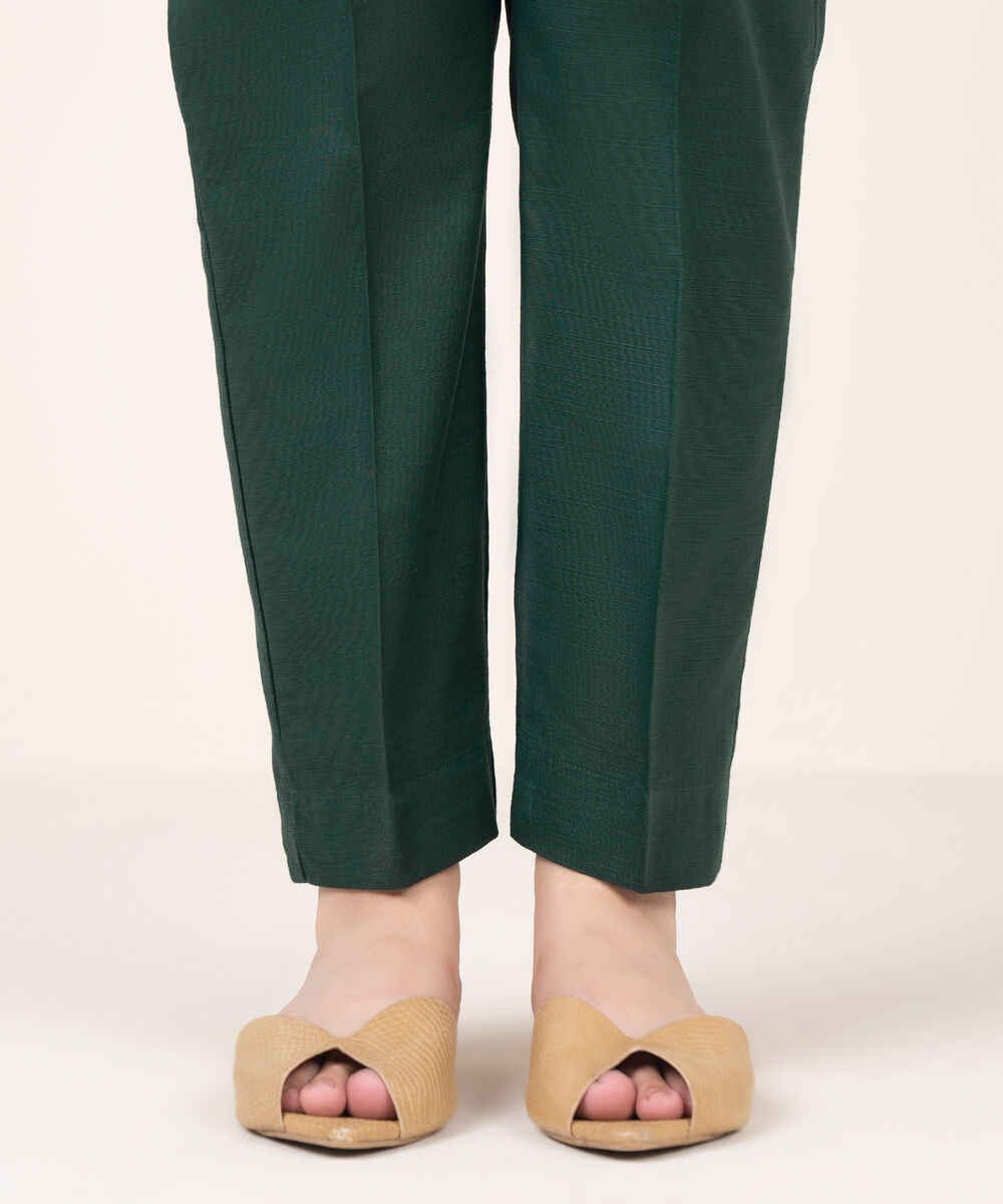 Women's RTW Light Khaddar Solid Green  Straight Pants