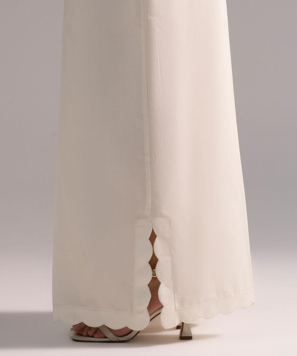 Women's RTW Cambric Solid Off White Flared Pants