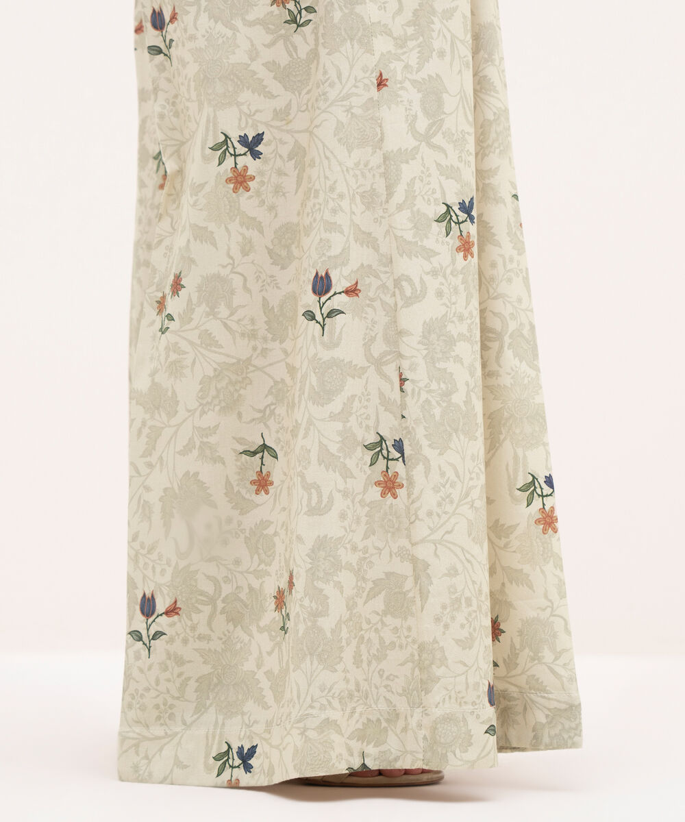 Women's RTW Cotton Viscose Beige Printed Flared Pants