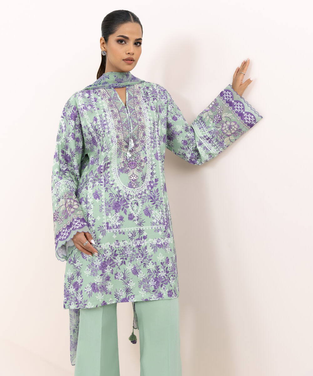 Women's Unstitched Cotton Viscose Printed Three Piece Suit