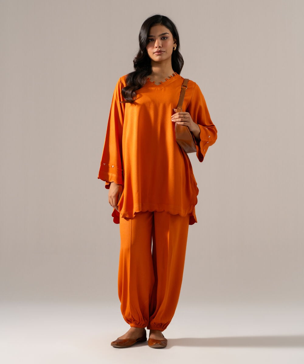 Women's RTW Bedford Solid Orange 2 Piece Suit