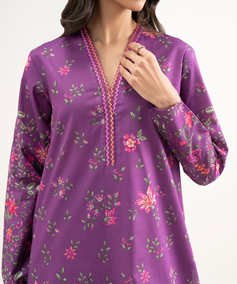 Women's Unstitched Lawn Embroidered Purple 2 Piece Suit