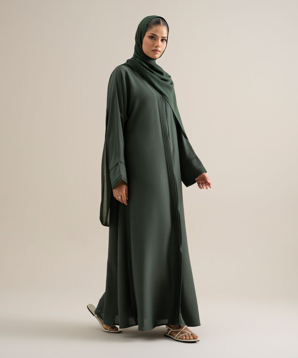 Women's Polyester Emerald Green Kimono Abaya Set