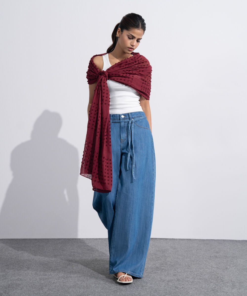 Women's Western Maroon Rectangular Scarf