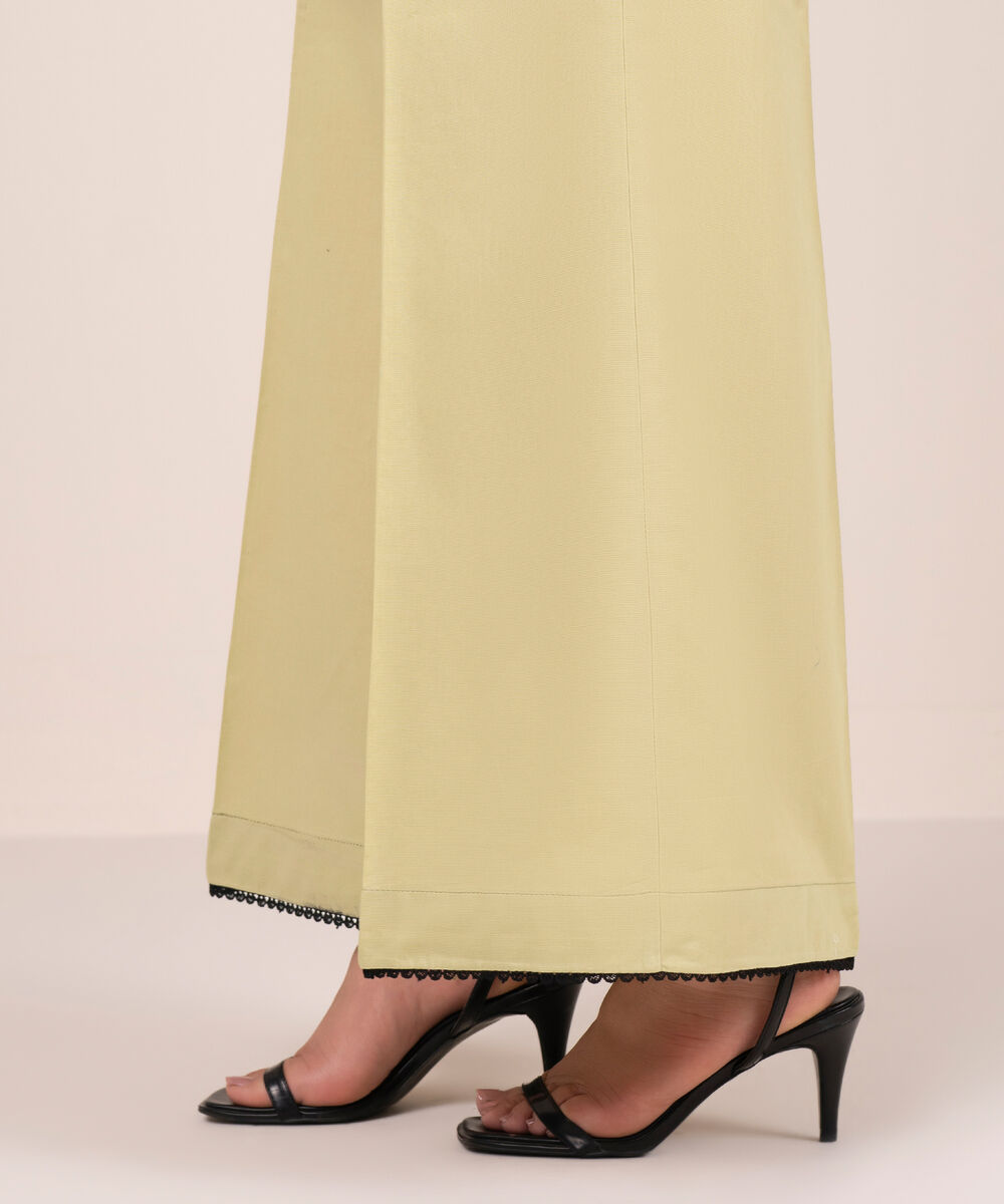 Women's RTW Cambric Solid Green Flared Pants