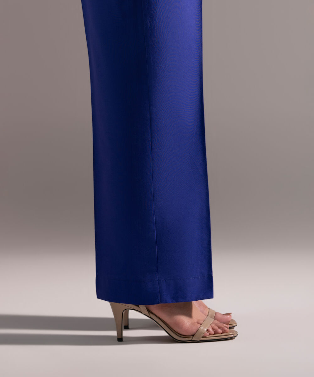 Women's RTW Cambric Solid Dark Blue Straight Pants