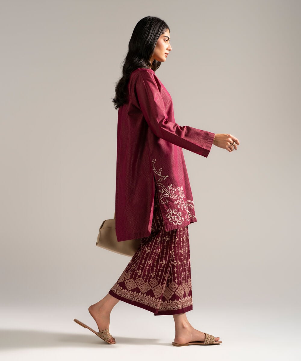 Women's RTW Zari Lawn Embroidered Red 2 Piece Suit