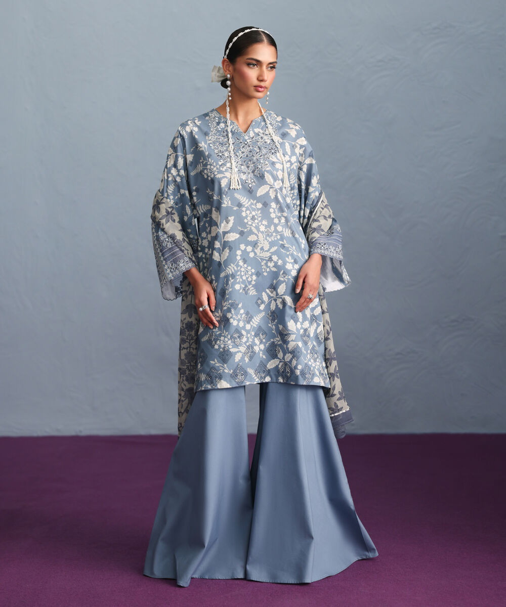 Women's Unstitched Lawn Embroidered Multi Three Piece Suit