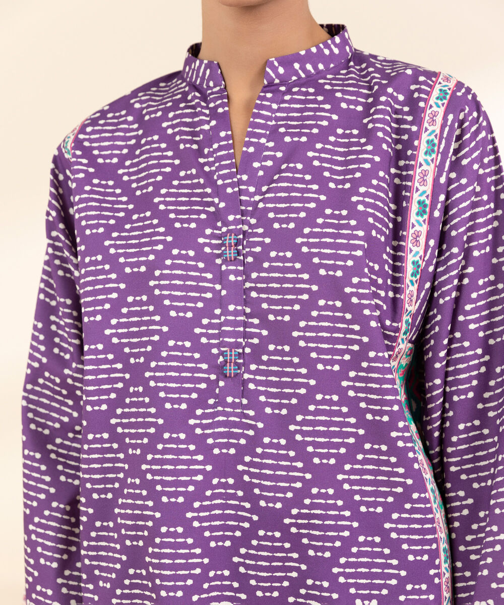 Women's Unstitched Lawn Printed Purple 3 Piece Suit