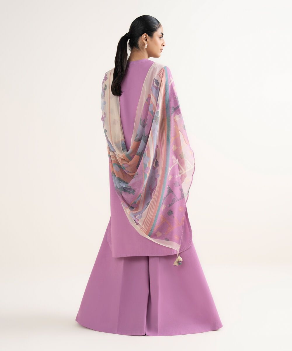 Women's Unstitched Cotton Viscose Embroidered Purple 3 Piece Suit