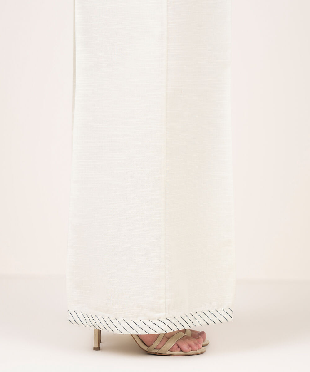 Women's RTW Cotton Embroidered White Flared Pants