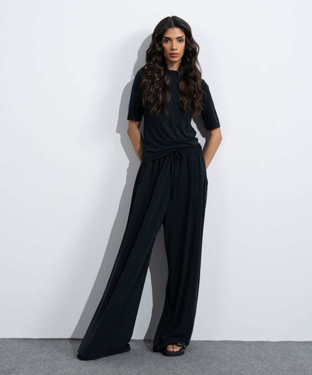 Women's Black Soft Slash Neck Top