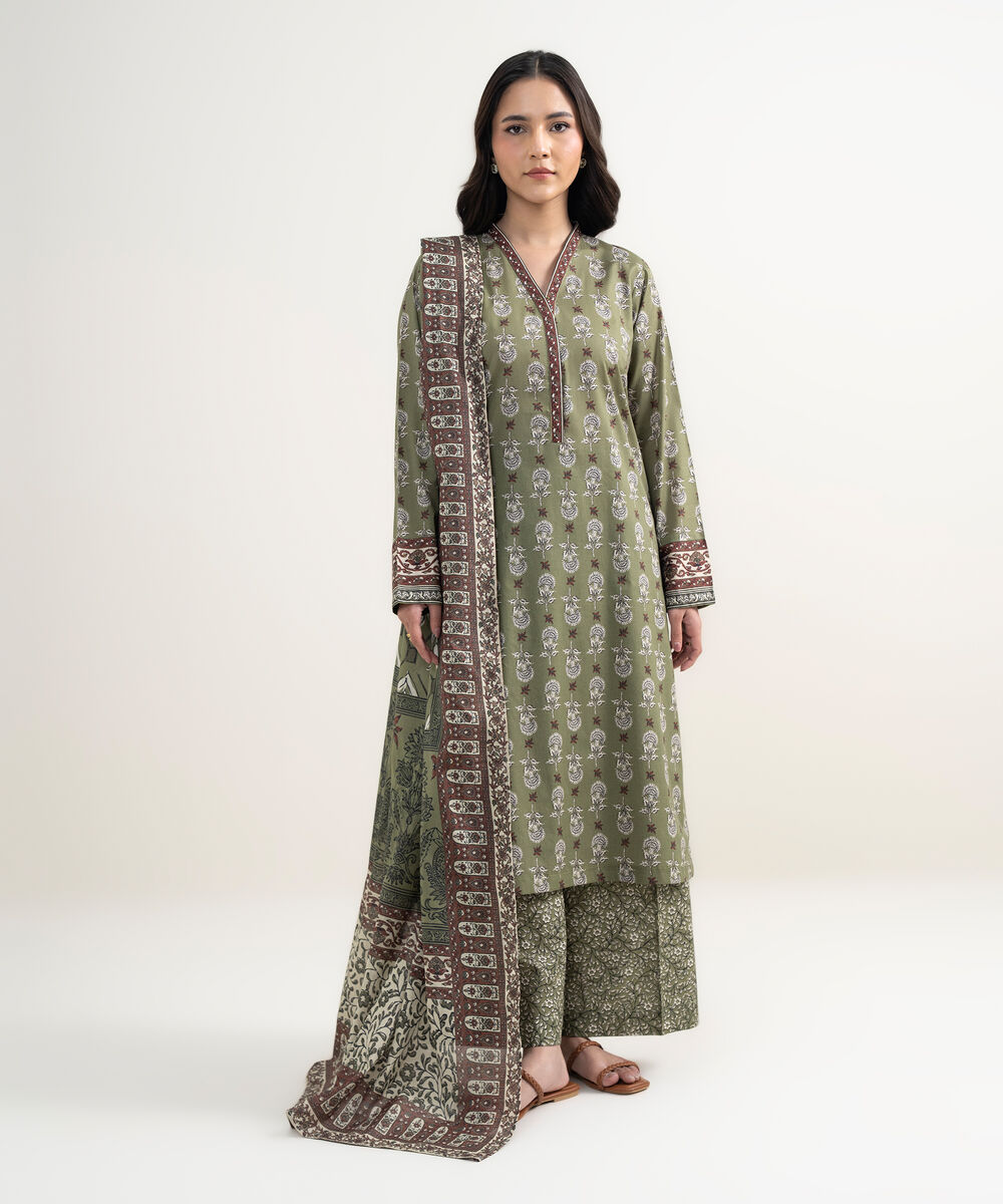 Women's RTW Lawn Printed Green Straight Shirt