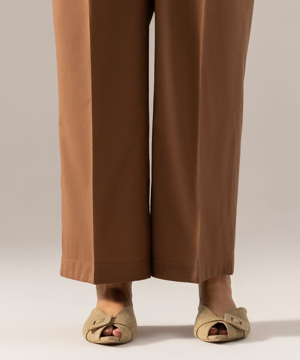 Women's RTW Solid Brown Cotton Viscose Culottes
