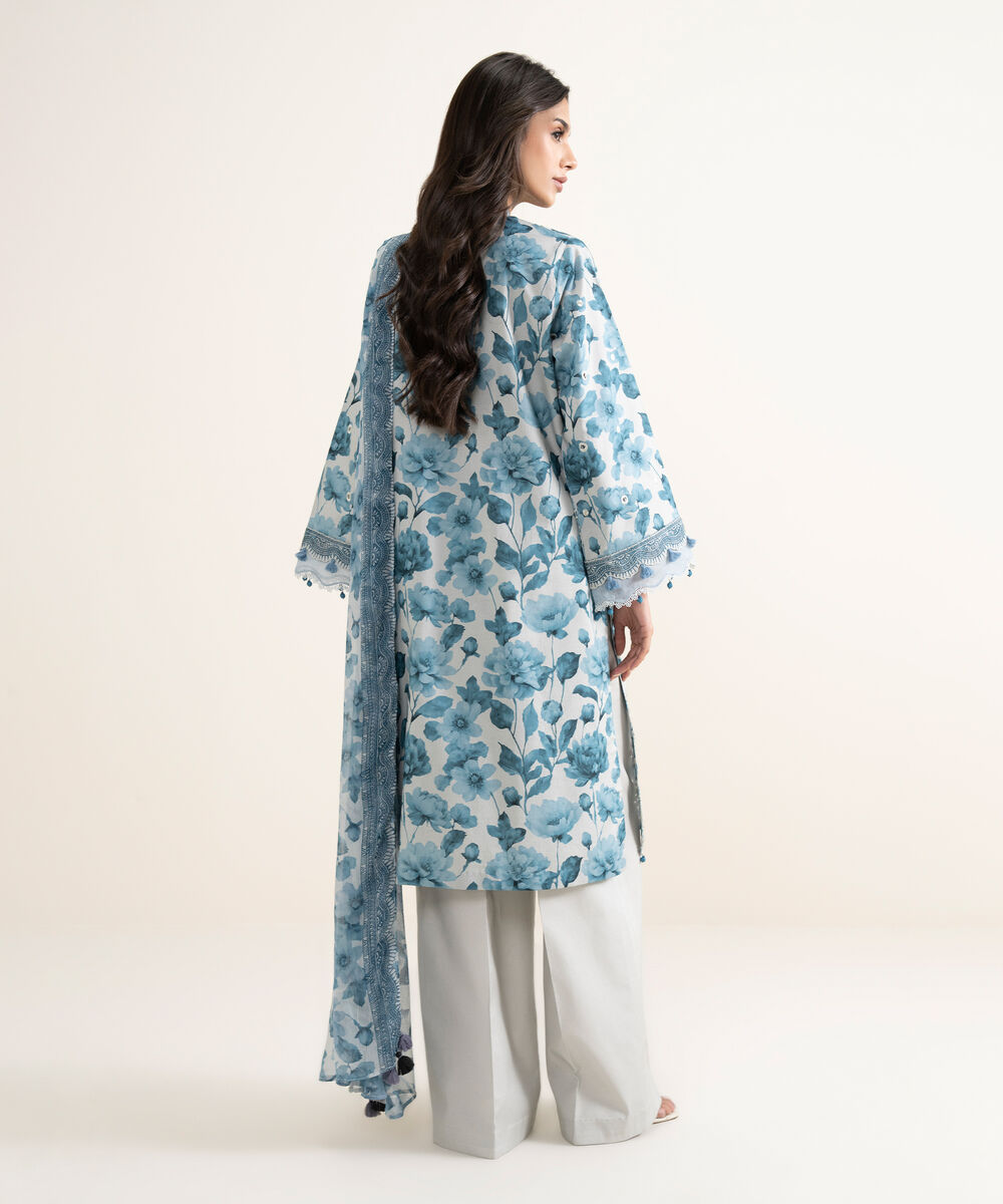 Women's Unstitched Lawn Embroidered Blue 3 Piece Suit