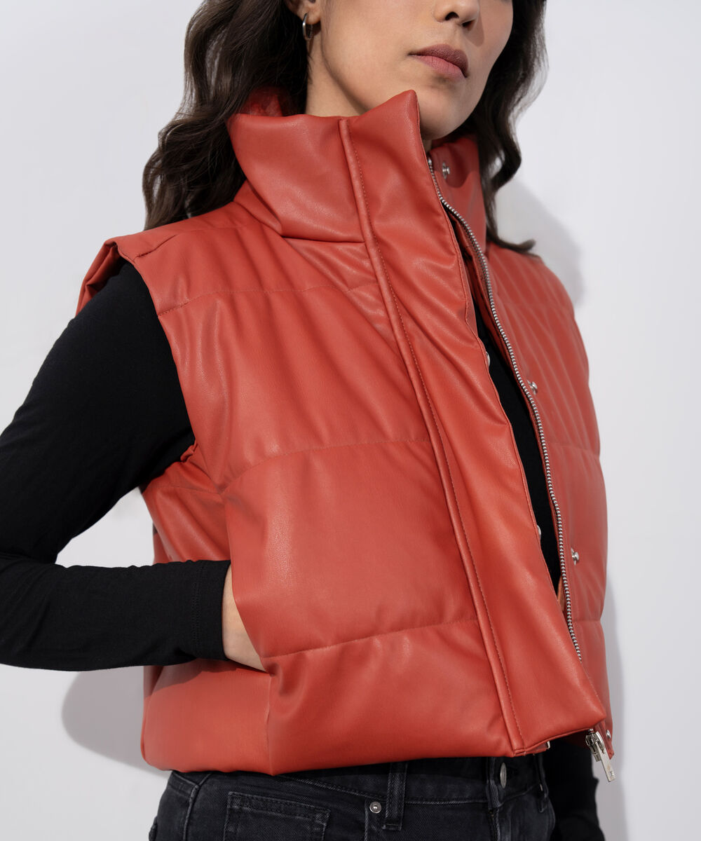 Women's Western Wear Rust Sleeveless Quilted Puffer