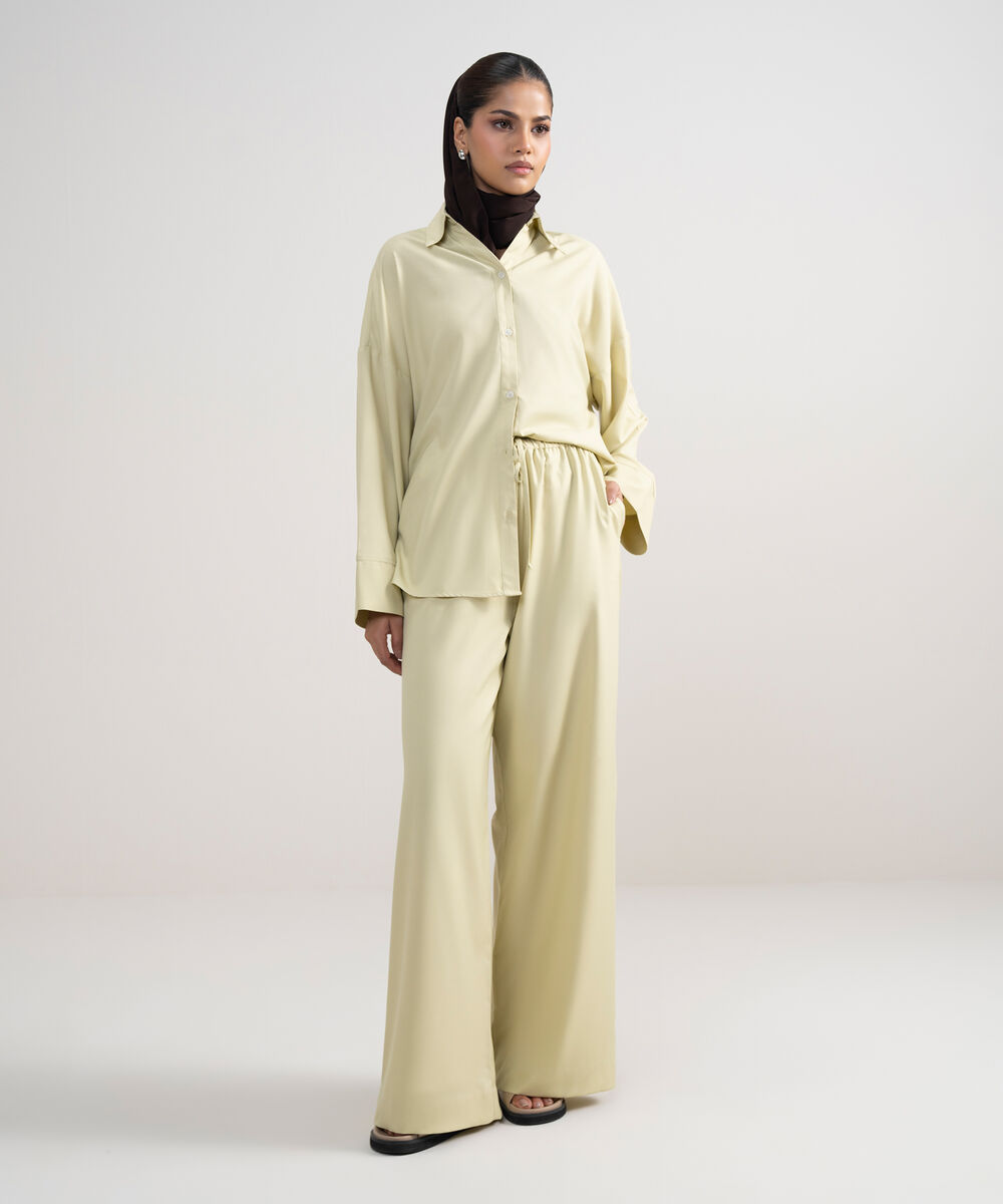 Women's Beige Wide-Leg Pants